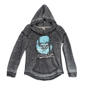 ROXY Women's L Gray Pullover Hoodie Sweatshirt, Front Pocket, Skater Grunge Y2K